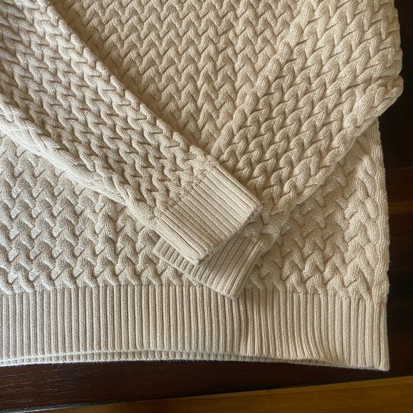 BANANA REPUBLIC cable knit crewneck sweater, 100% cotton, ivory, Men's XL - Picture 9 of 10
